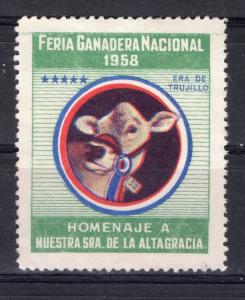 DOMINICAN REPUBLIC CATTLE HEAD COW CINDERELLA POSTER STAMP NO GUM