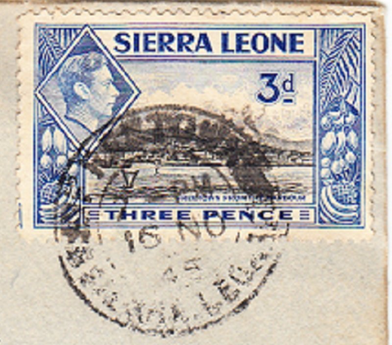 SIERRA LEONE cover postmarked Freetown, 16 Nov 1945 - the 3d rate to USA