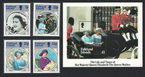 Falkland Is. Queen Elizabeth the Queen Mother 4v+MS 1985 MNH SC#420-424