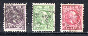 Netherlands Indies #13-15   VF, Used, King William III, CV $8.10 ..... 4220246