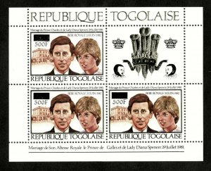 Togo 1982 - Prince Charles Diana Baby OVPT - Sheet of 3 REVAL Stamps #1143A MNH