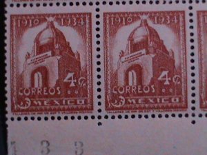 ​MEXICO-1934 SC#709 ARCH OF THE REVOLUTION MNH IMPRINT BLOCK-VF 89 YEARS OLD