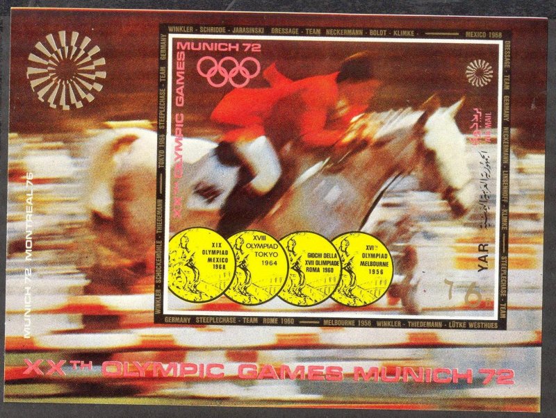 {Y122} Yemen 1971 Olympics Munich Horses S/S imperf. MNH 18Eur Minor Defect