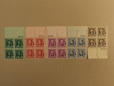 USPS Scott 859-63 1940 American Authors Lot Of 5 Plate Bl...