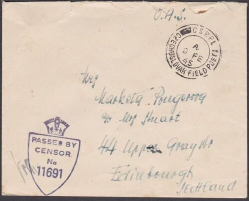 GB 1945 Czechoslovakia Field PO in GB cover, ...............................C279 