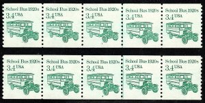 U.S. #2123 MNH Plate #1 & #2 Strip of 5  3.4¢ School Bus