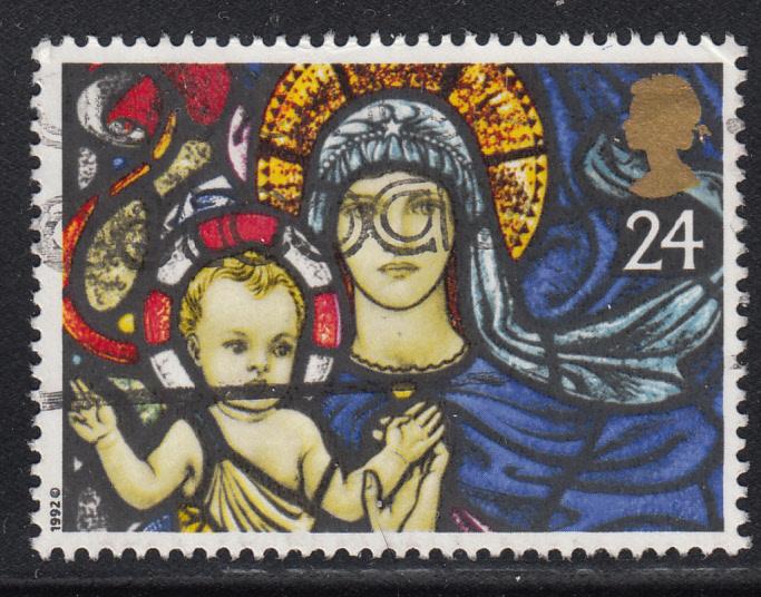 Great Britain 1992 used Scott #1469 24p Madonna and Child Stained Glass Chris...