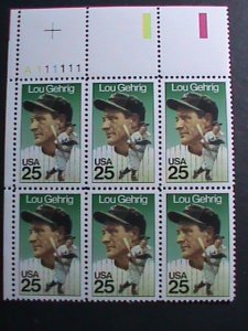 ​UNITED STATES-1989--SC#2417-LOU GEHRIG-AMERICAN SPORT-MNH IMPRINT PLATE BLOCK