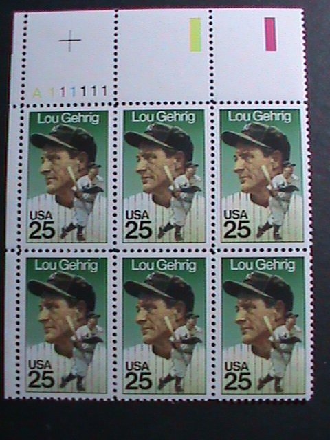 ​UNITED STATES-1989--SC#2417-LOU GEHRIG-AMERICAN SPORT-MNH IMPRINT PLATE BLOCK