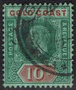GOLD COAST 1913 KGV 10/- GREEN AND RED ON GREEN WMK MULTI CROWN CA USED