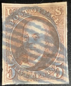 USA Benjamin Franklin 1847  us stamp 5c scott#1