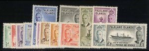 Falkland Islands #107-120 Cat$200, 1952 George VI, complete set, lightly hinged