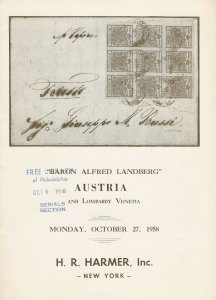 Baron Alfred Landberg, Austria, H.R. Harmer, N.Y., Sale 1203, Oct. 27, 1958