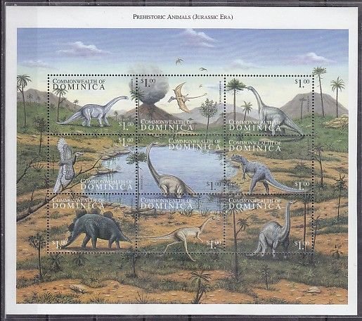 Dominica, Scott cat. 2137. Dinosaur s/sheet.