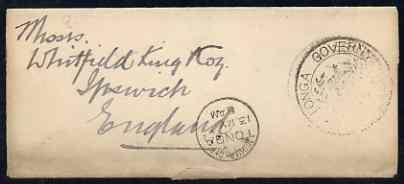 Tonga 1900c Government frank on envelope (folded as a wra...