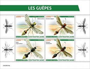 Central Africa - 2023 Wasps, Eumenes Elegans - 4 Stamp Sheet - CA230314a