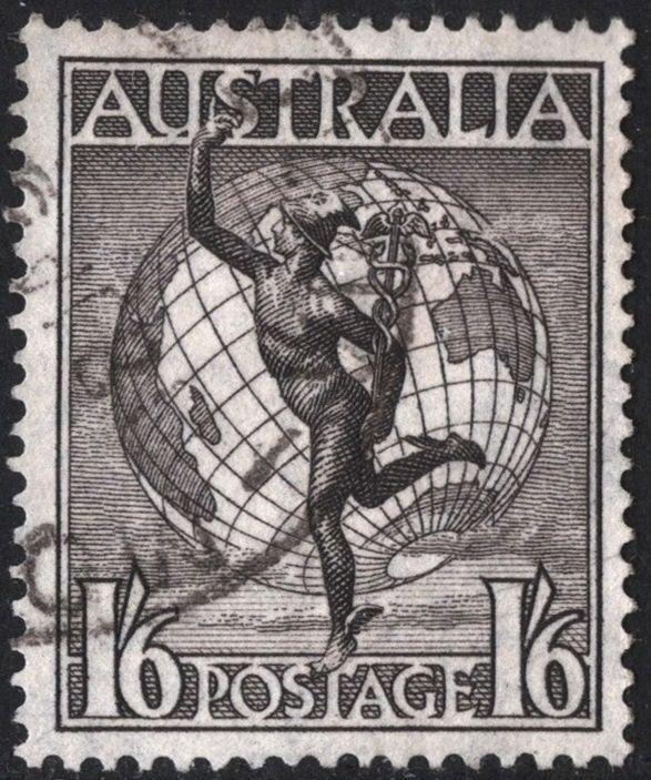 Australia SC#C6 1'6s Hermes and Globes (1949) Used