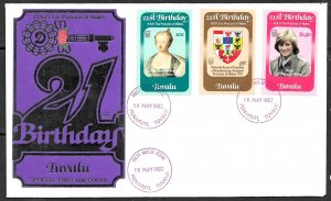 TUVALU 1982 Princess Diana 21th Birthday Set Sc 170-172 Cachet FDC