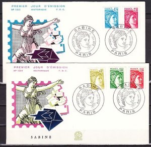 France, Scott cat. 1569, 71-72, 74, 76... Sabine 1978. 2 First day covers. ^