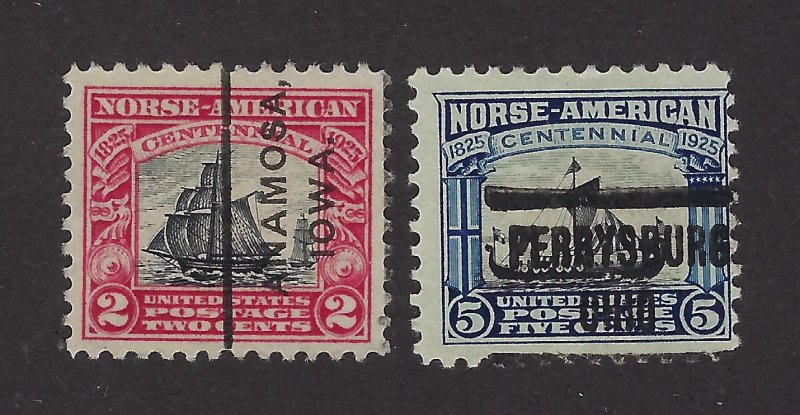 United States Scott 620-621 Norse American set used precancel?