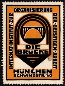 1911 Germany Poster Stamp Bridge Institute Organization Of Intellectual Work