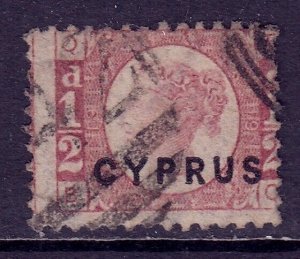 CYPRUS — SCOTT 1 — 1880 ½d ROSE QV, PLATE 19 — USED — SCV $950