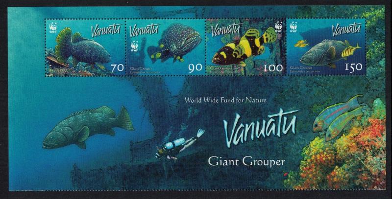 Vanuatu WWF Giant Grouper Top Strip of 4v SG#MS983 SC#908 MI#1304-1307