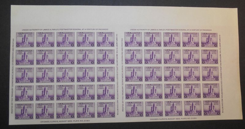 1935 Century of Progress 3c purple Sc 767 FARLEY block of 50 vertical gutter (J4