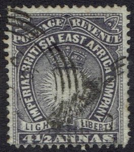 BRITISH EAST AFRICA 1890 LIGHT AND LIBERTY 4½A USED