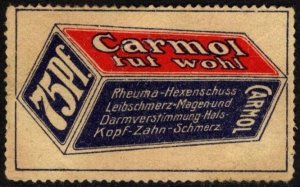 Vintage Germany Poster Stamp Carmol Is Fine Rheumatic Lumbago, Abdominal Pain