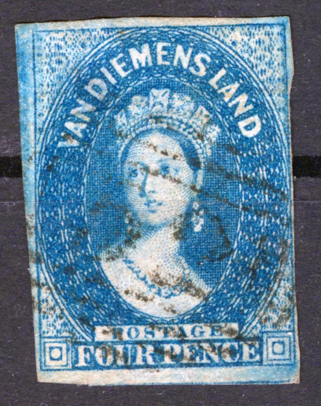 Tasmania,1855 Queen Victoria, 4.p, blue, VAN DIEMENSLAND, USED