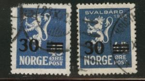 Norway Scott 129-130 used 1927 surcharged stamps Faulty 