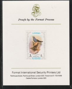 AJMAN 1971 EXOTIC BIRDS - GRANDALA  imperf on FORMAT INTERNATIONAL PROOF CARD