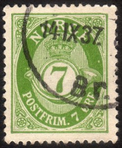 1929, Norway 7ö, Posthorn, Used, Sc 79