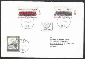 Austria 1977 Train, Steam Locomotive,  Letters to England  # 7873