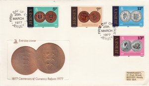 Jersey 1977,  coinage Reform,  set of 4  on FDC