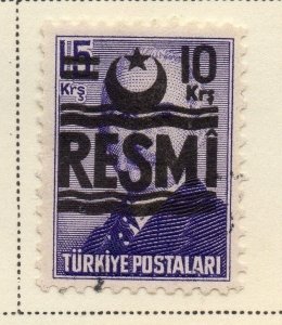 Turkey 1955-56 Issue Fine Used 10k. Optd Resmi Star & Crescent Surcharged 085556