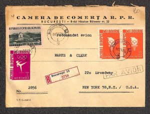 ROMANIA 989 1116 & 1118 STAMPS MARKS & CLERK NY REGISTERED AIRMAIL COVER 1957