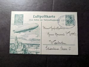 1912 Germany Early Zeppelin Airmail Postcard Cover Frankfurt to Wiesbaden