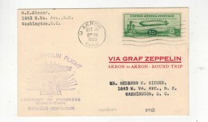 1933 GRAF ZEPPELIN FLIGHT C18 AKRON OHIO RARE DUAL CACHET RICE & EDITOR SIEGER