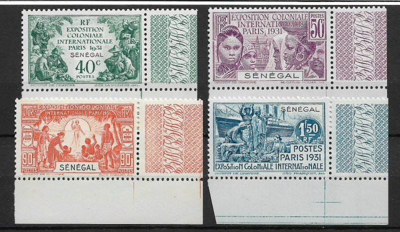 Senegal 1931, Colonial Expo, Paris, Scott # 138-141 Corners !, VF MLH*OG (FR-1)