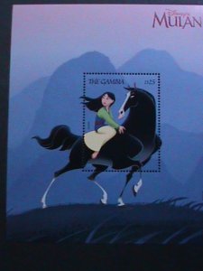 ​THE GAMBIA-1998 FAMOUS DISNEY CARTOON-MULAN-FEMALE SOLDIER MNH S/S VERY FINE