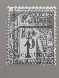 Guadeloupe 6 F Mint Lightly Hinged OG. Scott $ 14.50