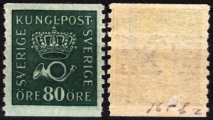 SWEDEN 1920 Definitive: Crown and Horn, 80o green, Wmk Letters, MVLH