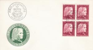 Switzerland 1953 Pro Juventute Complete (5) Blocks of Four on 5 First Day Covers