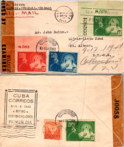 1943 Cuba Slogan to United States First Day + Forwarded + Censor Tape #30058 ...