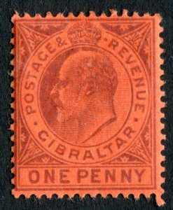 Gibraltar 1903 KEVII. 1d dull purple/red. Mint Hinged. Crown CA. SG47.
