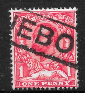 GB GV 1911 SG329, 1d Carmine die B, PAQUEBOT Cancel, VG Used