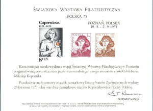 ENGRAVED SOUVENIR CARD INTERNATIONAL PHILATELIC EXPO AT POZNAN POLAND 1973