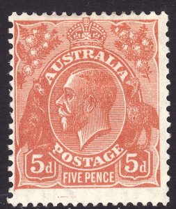 1930 Australia 5 pence KGV MMH remnant perf 13½x12½ Wmk 203 Sc# 75 CV $40.00